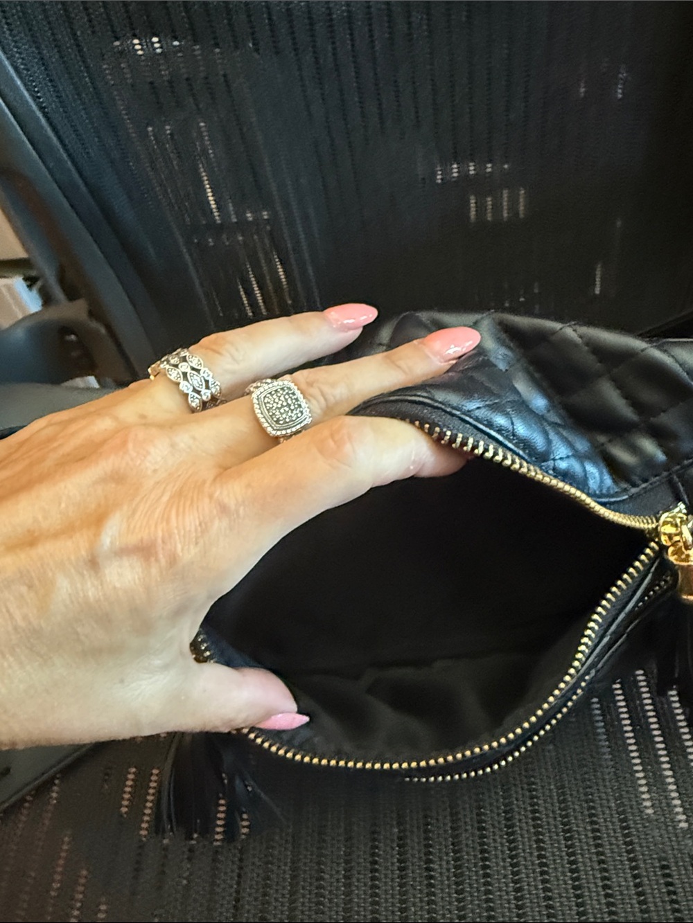 Quilted Black Faux Soft Leather Belt Bag with Gold Zippers - Picture 4 of 5